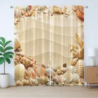 Abakuhaus Rustiek Gordijn, Vervaagde Oceaanschelpen Zandkleurig, met Bandjes, Lussen en Haken voor de Woonkamer, 280 x 175 cm, Zandgeel Oranje