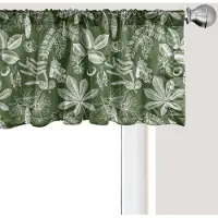 Abakuhaus Botanische raamvalance, Gordijnvalance voor keuken en slaapkamer met tunnelzoom, 137 cm x 45 cm, Olijfgroen en wit