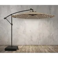 Novi at Home Zweefparasol 300 cm met LED Verlichting, Kantelbaar & 360° Draaibaar met Zwenkarm en Zandzakken, UV-Bescherming Tuinparasol voor Terras, Balkon en Zwembad, Bruin – NoviHome