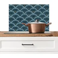 KitchenYeah Spatscherm keuken 60x40 cm - Kookplaat achterwand Patroon - Ginkgoblad - Blauw - Muurbeschermer - Spatwand fornuis - Hoogwaardig aluminium