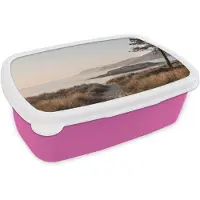 MuchoWow Broodtrommel Roze - Lunchbox Landschap - Kust - Duinen - Brooddoos 18x12x6 cm - Brood lunch box - Broodtrommels voor kinderen en volwassenen
