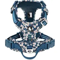 TrueLove - Hondentuigje - Hondenharnas - Blauw/Wit Bloemenpatroon - Reflecterend - Anti-Trek - Kleine tot Middelmatige Honden - Collectie 2025 - Blauw - M