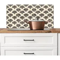 KitchenYeah Spatscherm keuken 90x45 cm - Kookplaat achterwand Waaiers - Botanisch - Zwart - Beige - Muurbeschermer - Spatwand fornuis - Hoogwaardig aluminium