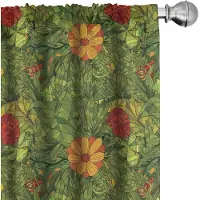Abakuhaus Bloemen-gordijnen – 2x75x175 cm – microvezel, halfverduisterend – olijfgroen vermiljoen