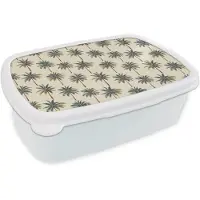 MuchoWow Broodtrommel Wit - Lunchbox Palmbomen - Tropisch - Groen - Brooddoos 18x12x6 cm - Brood lunch box - Broodtrommels voor kinderen en volwassenen