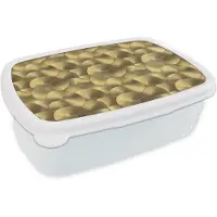 MuchoWow Broodtrommel Wit - Lunchbox Modern - Cirkel - Goud - Brooddoos 18x12x6 cm - Brood lunch box - Broodtrommels voor kinderen en volwassenen