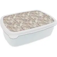 MuchoWow Broodtrommel Wit - Lunchbox Abstract - Golvend - Pastel - Brooddoos 18x12x6 cm - Brood lunch box - Broodtrommels voor kinderen en volwassenen
