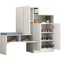 Merax Schoenenkast met Zitbank 130x35x110 cm – Schoenenkast met Klapdeuren en Opbergvakken – Halmeubel Wit met Zitting