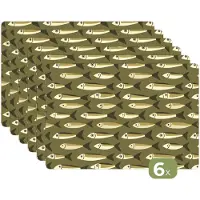 KitchenYeah Placemats - 6 stuks - 45x30 cm - Placemat kunststof - Vis - Patroon - Groen - Borden onderleggers - Decoratie voor op tafel - Keuken tafeldecoratie accessoires - Vinyl onderlegger - Tafelversiering
