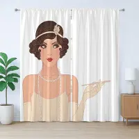 Abakuhaus Pin-up Girl Rustiek Gordijn, Charmante Dame, Slaapkamergordijn met Plooiing, Lussen en Haken, 280 x 260 cm, Licht Perzik Chocolade
