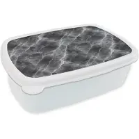 MuchoWow Broodtrommel Wit - Lunchbox Donkergrijs - Bliksem - Marmer print - Brooddoos 18x12x6 cm - Brood lunch box - Broodtrommels voor kinderen en volwassenen