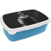 MuchoWow Broodtrommel Blauw - Lunchbox Kurkentrekker - Wijn - Zwart - Wit - Brooddoos 18x12x6 cm - Brood lunch box - Broodtrommels voor kinderen en volwassenen