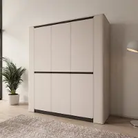 Meubella - Vexon - Kledingkast 3 deuren - Beige/Zwart - 190x63x214 cm