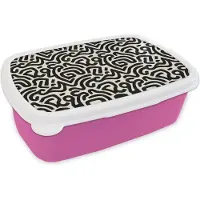 MuchoWow Broodtrommel Roze - Lunchbox Modern - Abstract - Zwart - Brooddoos 18x12x6 cm - Brood lunch box - Broodtrommels voor kinderen en volwassenen