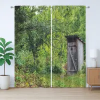 Abakuhaus Rustiek buitentoiletgordijn, boshuisje, slaapkamergordijn met plooien en haken, 280 x 175 cm, groenbruin