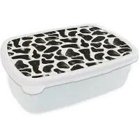 MuchoWow Broodtrommel Wit - Lunchbox Dierenpatroon - Vlekken - Zwart - Wit - Brooddoos 18x12x6 cm - Brood lunch box - Broodtrommels voor kinderen en volwassenen