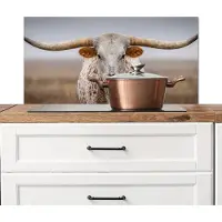 KitchenYeah Spatscherm keuken 80x40 cm - Kookplaat achterwand Longhorn - Grasveld - Dier - Muurbeschermer - Spatwand fornuis - Hoogwaardig aluminium