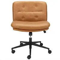 Happiq Armloze Bureaustoel met Wielen - Voor Thuiskantoor & Make-up - Ergonomische Middenrugstoel met Brede Zitting, 360° Draaibaar - PU Gewatteerd - Bruin