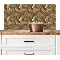 KitchenYeah Spatscherm keuken 100x50 cm - Kookplaat achterwand Organisch - Patroon - Bladeren - Goud - Muurbeschermer - Spatwand fornuis - Hoogwaardig aluminium
