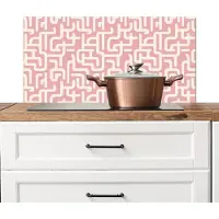 KitchenYeah Spatscherm keuken 90x45 cm - Kookplaat achterwand Doolhofpatroon - Roze - Wit - Abstract - Muurbeschermer - Spatwand fornuis - Hoogwaardig aluminium