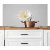 KitchenYeah Spatscherm keuken 120x60 cm - Kookplaat achterwand Bloem - Minimalistisch -Wit - Muurbeschermer - Spatwand fornuis - Hoogwaardig aluminium