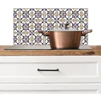KitchenYeah Spatscherm keuken 60x30 cm - Kookplaat achterwand Klassiek - Patroon - Kleurrijk - Muurbeschermer - Spatwand fornuis - Hoogwaardig aluminium