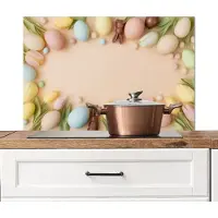 KitchenYeah Spatscherm keuken 90x60 cm - Kookplaat achterwand Tulpen - Eieren - Chocolade - Pastelkleuren - Muurbeschermer - Spatwand fornuis - Hoogwaardig aluminium