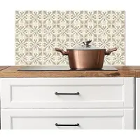 KitchenYeah Spatscherm keuken 90x45 cm - Kookplaat achterwand Tegel - Motief - Beige - Muurbeschermer - Spatwand fornuis - Hoogwaardig aluminium