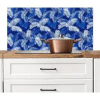 KitchenYeah Spatscherm keuken 100x50 cm - Kookplaat achterwand Palmblad - Patroon - Blauw - Muurbeschermer - Spatwand fornuis - Hoogwaardig aluminium