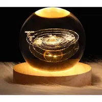 LAMON LED Kristallen Tafellamp - USB 3D Maan Galaxy Globe Nachtlampje - Kinderen Kerst Decoratie Cadeau-Tafellamp Slaapkamer - Sfeerverlichting Binnen-6cm Height(Zonnestelsel)