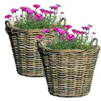 Mega Collections Plantenmand - 2x - bloemenmand - D39 x H23 cm - rond - rotan gevlochten - rieten mand