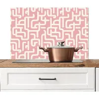 KitchenYeah Spatscherm keuken 80x55 cm - Kookplaat achterwand Doolhofpatroon - Roze - Wit - Abstract - Muurbeschermer - Spatwand fornuis - Hoogwaardig aluminium