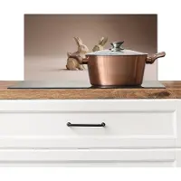 KitchenYeah Spatscherm keuken 60x30 cm - Kookplaat achterwand Konijnen - Abstract - Bruin - Minimalistisch - Muurbeschermer - Spatwand fornuis - Hoogwaardig aluminium