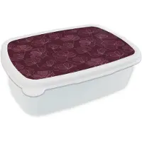 MuchoWow Broodtrommel Wit - Lunchbox Bloemen - Patroon - Bordeauxrood - Brooddoos 18x12x6 cm - Brood lunch box - Broodtrommels voor kinderen en volwassenen
