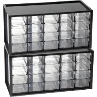 PlasticForte Sorteerbakjes spijkers/schroeven - 2x - 20 lades - 16 x 38 x 20 cm - opbergkastjes - ophangbaar - zwart/transparant