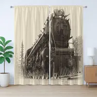 Abakuhaus Stoomlocomotief Rustiek Gordijn, Antieke Trein Kunst, met Bandjes voor de Woonkamer met Lussen en Haken, 280 x 245 cm, Zwart Grijs