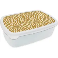 MuchoWow Broodtrommel Wit - Lunchbox Zebra - Klassiek - Oker - Geel - Brooddoos 18x12x6 cm - Brood lunch box - Broodtrommels voor kinderen en volwassenen