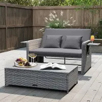 Laura Rotan Loungeset 3-in-1 Ligstoel – 166 x 166 x 55 cm – Verstelbare Rugleuning, Met Opbergruimte, Inclusief Kussens, Tuinbank / Daybed / Chaise Longue – Grijs Gemêleerd –
