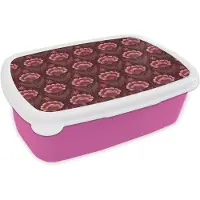 MuchoWow Broodtrommel Roze - Lunchbox Bloemen - Waaier - Paars - Brooddoos 18x12x6 cm - Brood lunch box - Broodtrommels voor kinderen en volwassenen