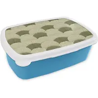 MuchoWow Broodtrommel Blauw - Lunchbox Bladeren - Structuur - Groen - Brooddoos 18x12x6 cm - Brood lunch box - Broodtrommels voor kinderen en volwassenen