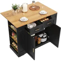 Merax Moderne Kücheninsel, Küchenschrank, buffetschrank, Speisewagen mit Holzmaserung, buffetschrank, Multifunktionale Esstisch mit Speicherraum, Speisewagen mit Stretchfunktionsschränken, Schwarz