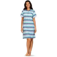 Comtessa Nachthemd 'Cool Blue Stripes' - Dames Nachthemd - Korte Mouw - Blauw - Maat 44