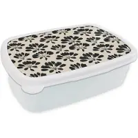 MuchoWow Broodtrommel Wit - Lunchbox Abstract - Patroon - Zwart - Brooddoos 18x12x6 cm - Brood lunch box - Broodtrommels voor kinderen en volwassenen