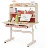 Costway Bureau voor kinderen, kinderbureau, 52-74 cm, in hoogte verstelbaar, met kantelbaar tafelblad, kindertafel met plank, lade en boekenstandaard, schoolbureau voor kinderen vanaf 3 jaar (roze)