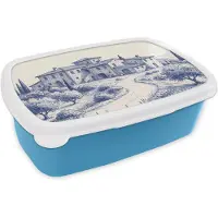 MuchoWow Broodtrommel Blauw - Lunchbox Rustiek - Landgoed - Blauw - Brooddoos 18x12x6 cm - Brood lunch box - Broodtrommels voor kinderen en volwassenen