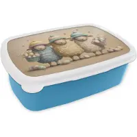 MuchoWow Broodtrommel Blauw - Lunchbox Schaapjes - Eieren - Pastelkleuren - Bloemen - Brooddoos 18x12x6 cm - Brood lunch box - Broodtrommels voor kinderen en volwassenen