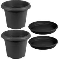 Hega hogar ronde plantenpotten - 5x - antraciet grijs - met opvangschaal - diameter 30 cm - kunststof - voor buiten