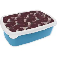 MuchoWow Broodtrommel Blauw - Lunchbox Kraanvogels - Klassiek - Bordeaux - Brooddoos 18x12x6 cm - Brood lunch box - Broodtrommels voor kinderen en volwassenen