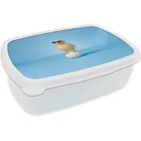 MuchoWow Broodtrommel Wit - Lunchbox Eendje - Zonnebril - Ei - Blauw - Brooddoos 18x12x6 cm - Brood lunch box - Broodtrommels voor kinderen en volwassenen