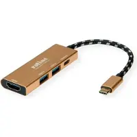 Roline Gold USB-C - HDMI 4K 30Hz, USB-A en USB-C PD 60W | 0,10 meter